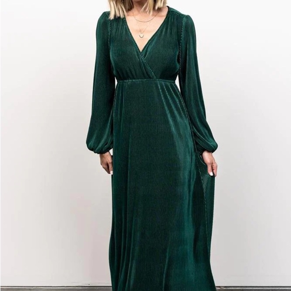 Baltic Born Women's Venus Pleated Maxi Dress - Forest Green Size Large NWT